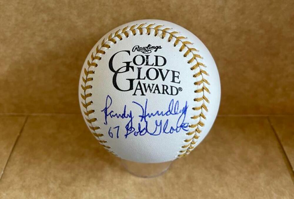 RANDY HUNDLEY 67 GOLD GLOVE INSCRIBED SIGNED GOLD GLOVE BASEBALL BAS BA26183