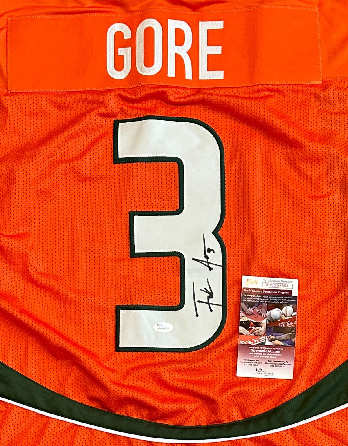 FRANK GORE MIAMI SIGNED AUTOGRAPHED ORANGE CUSTOM JERSEY SZ XL JSA