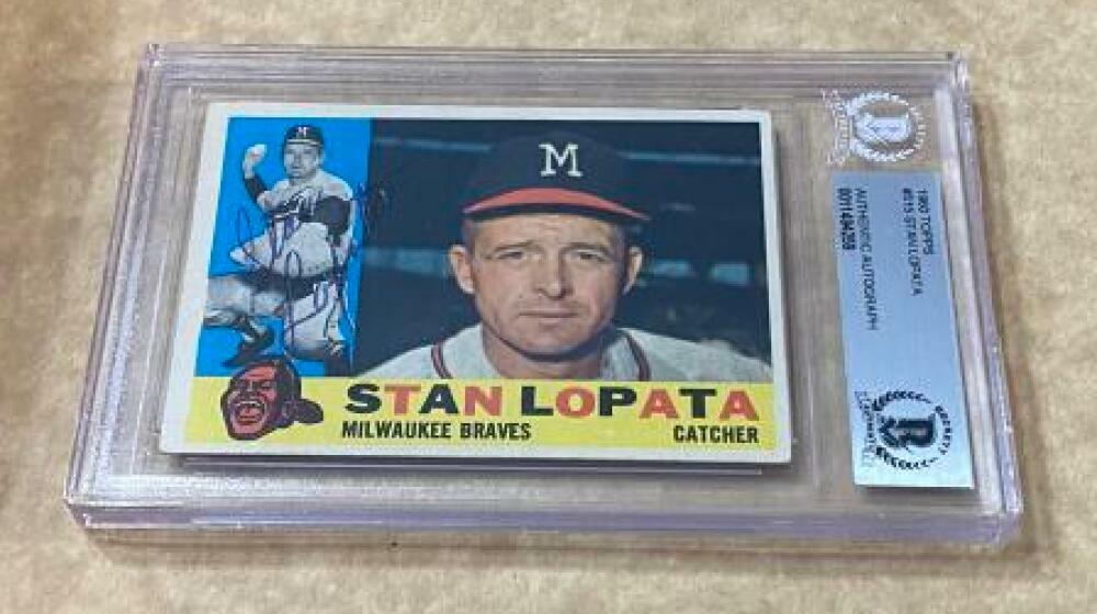 1960 TOPPS STAN LOPATA BRAVES SIGNED CARD BECKETT AUTHENTIC AUTO VINTAGE