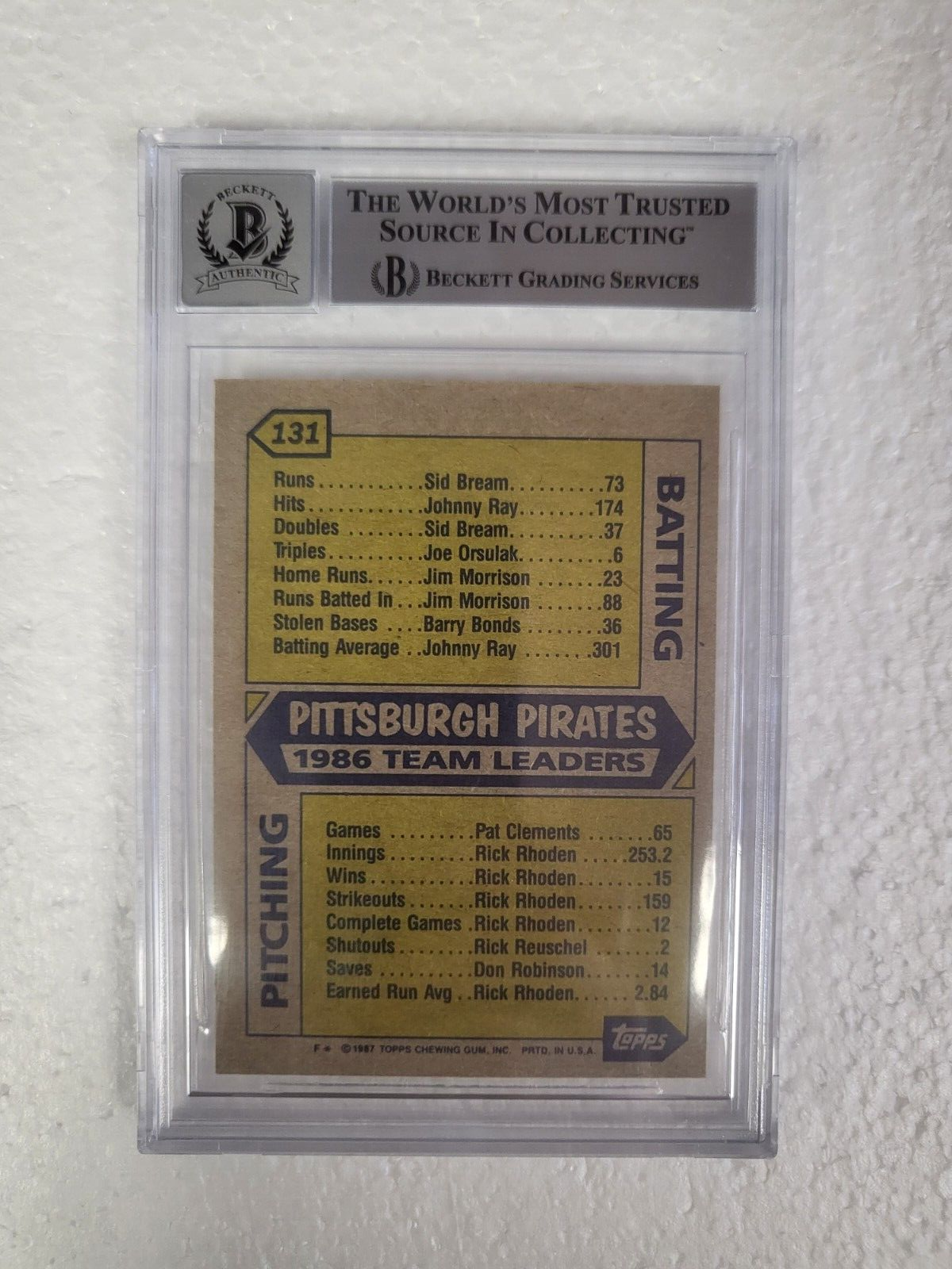 1987 TOPPS SID BREAM PITTSBURGH PIRATES SIGNED AUTO #131 CARD BECKETT 10 AUTO