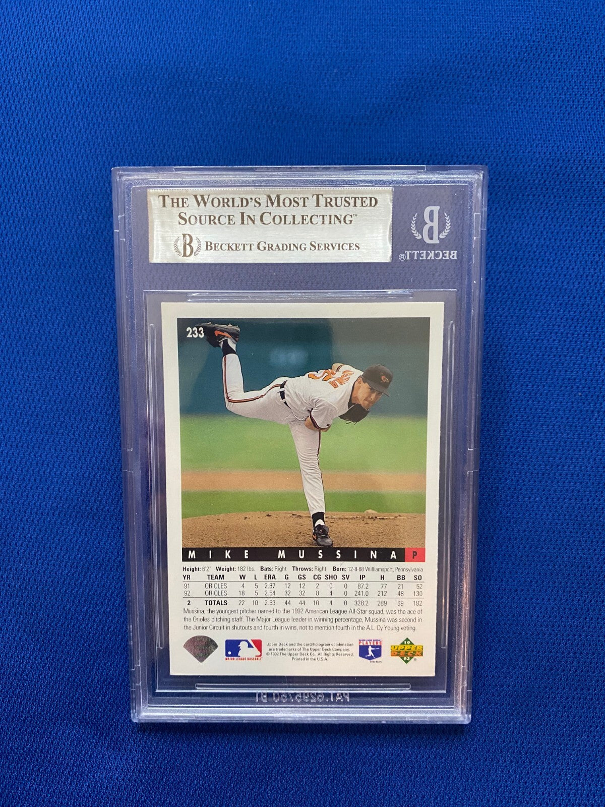 1993 UPPER DECK MIKE MUSSINA BALTIMORE ORIOLES SIGNED AUTOGRAPHED #233 BECKETT