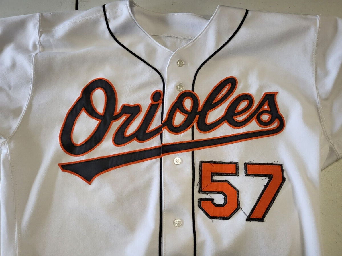 JUAN GUZMAN BALTIMORE ORIOLES #57 GAME USED WHITE RUSSELL JERSEY AUTHENTIC