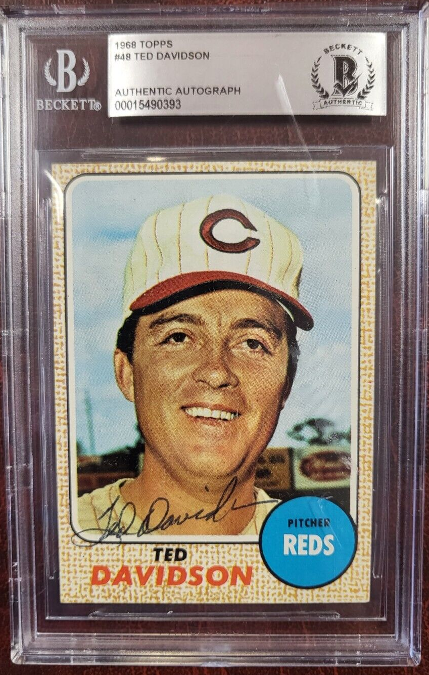 1968 TOPPS TED DAVIDSON REDS SIGNED AUTOGRAPH #48 CARD BECKETT AUTHENTIC