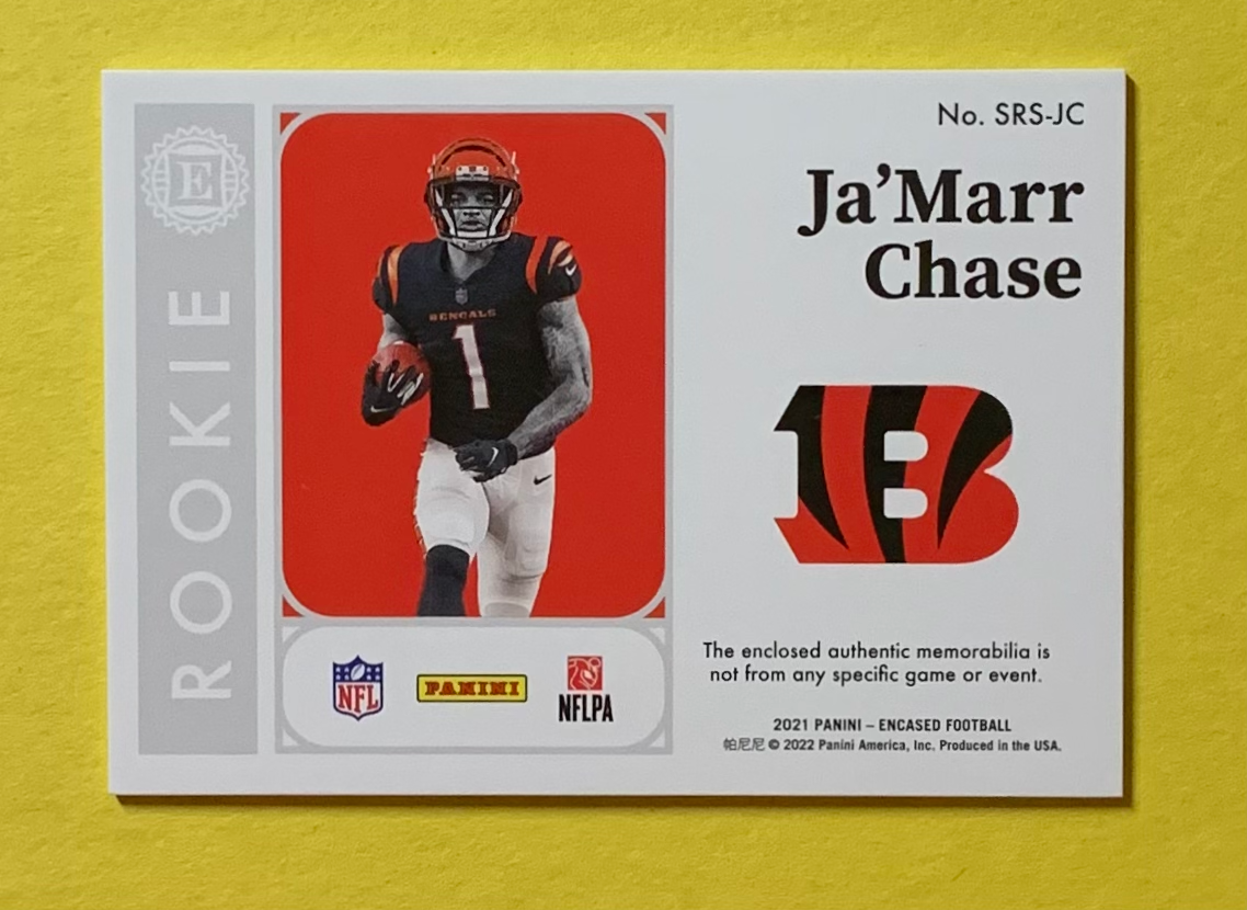 2021 PANINI ENCASED JA'MARR CHASE SUBSTANTIAL ROOKIE SWATCHES /75 #SRS-JC