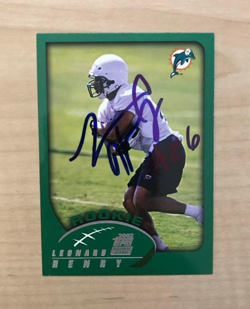 LEONARD HENRY MIAMI DOLPHINS SIGNED AUTOGRAPHED 2002 TOPPS CARD #358 W/COA