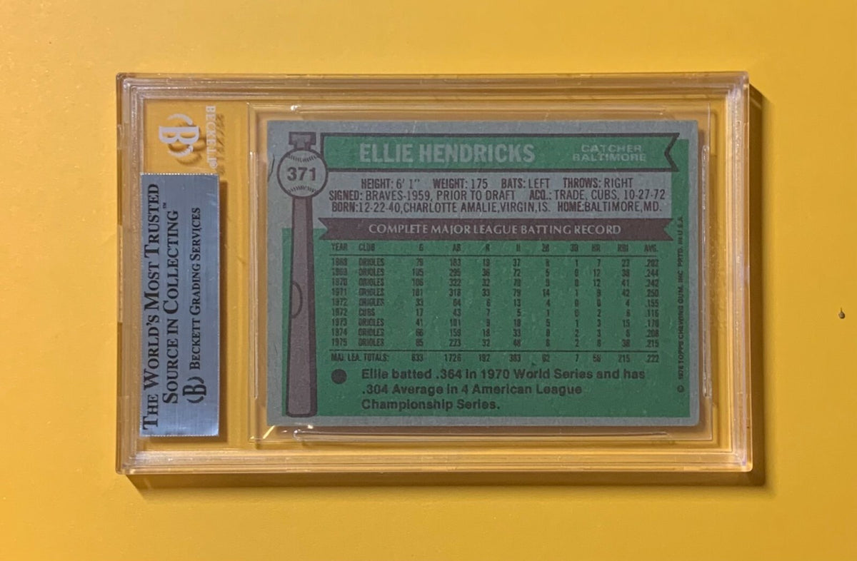 1976 TOPPS ELLIE HENDRICKS #371 AUTHENTIC AUTO BECKETT CERTIFIED ORIOLES