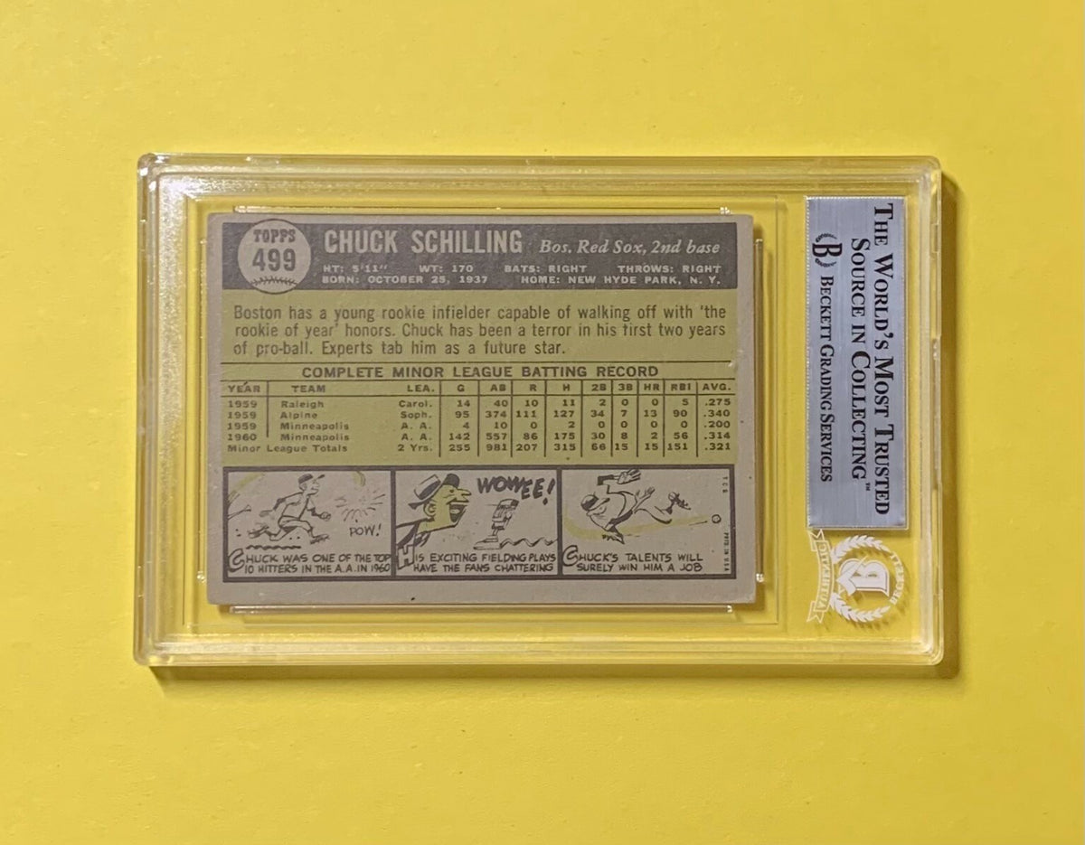 1961 TOPPS CHUCK SCHILLING #499 AUTHENTIC AUTO BECKETT CERTIFIED RED SOX