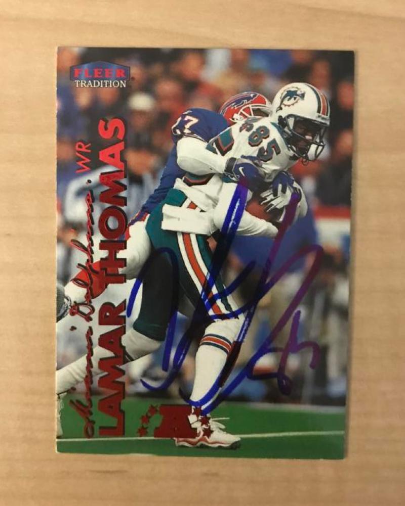 LAMAR THOMAS MIAMI DOLPHINS SIGNED 1999 FLEER TRADITION CARD #229 W/COA
