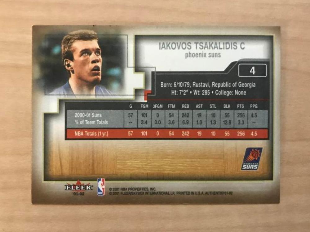IAKOVOS TSAKALIDIS PHOENIX SUNS SIGNED AUTOGRAPHED 01-02 FLEER CARD #4 W/COA