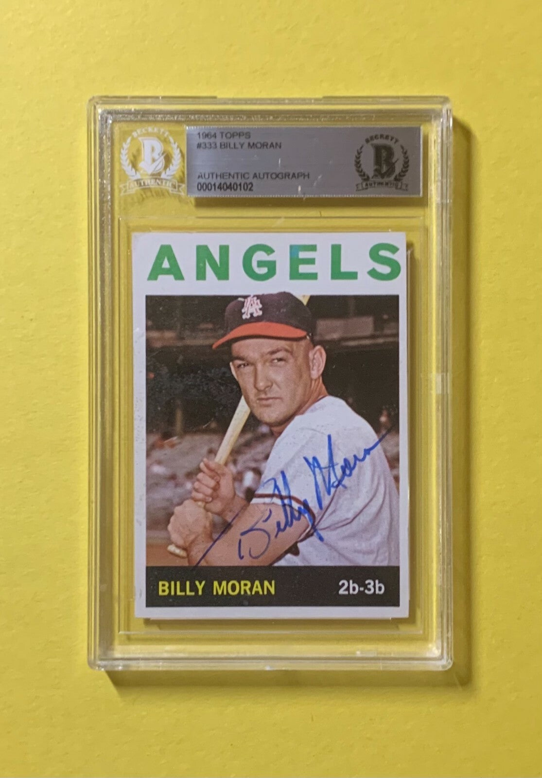 1964 TOPPS BILLY MORAN #333 AUTHENTIC AUTO BECKETT CERTIFIED ANGELS