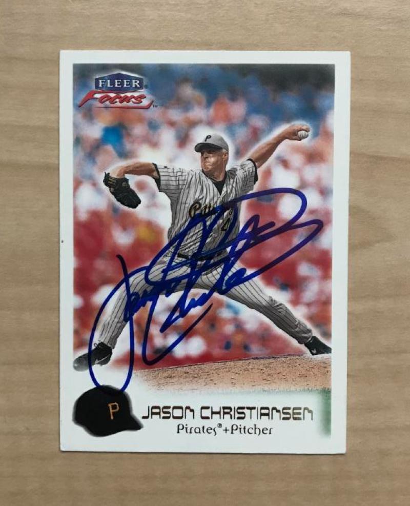 JASON CHRISTIANSEN PITTSBURGH PIRATES SIGNED 2000 FLEER FOCUS CARD #44 W/COA 
