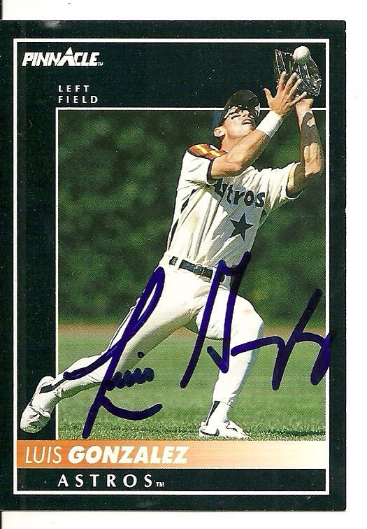 LUIS GONZALEZ HOUSTON ASTROS SIGNED AUTOGRAPHED 1992 PINNACLE CARD #163 W/COA 