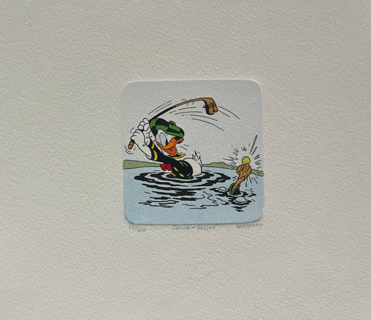 DISNEY DONALD DUCK GOLFING SOWA & REISER HAND PAINTED ETCHING PAINTING /500