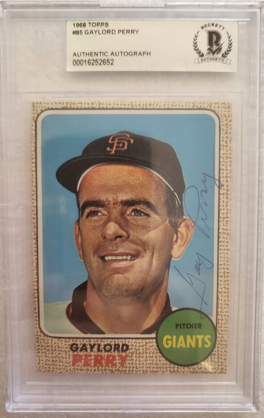 1968 TOPPS GAYLORD PERRY SAN FRANCISCO GIANTS SIGNED AUTOGRAPH #85 CARD BECKETT