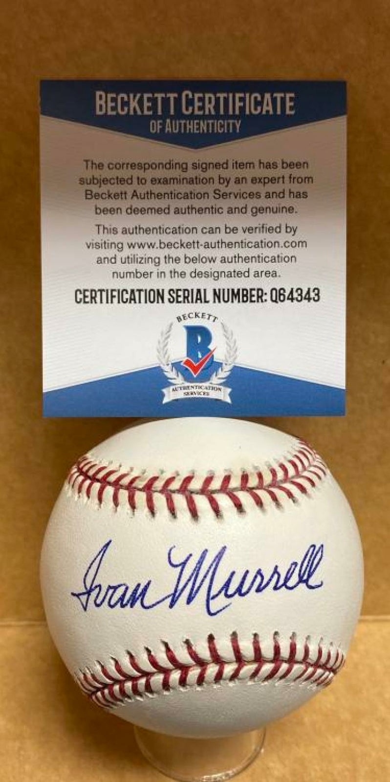 IVAN MURRELL PADRES/COLT45S SIGNED AUTOGRAPHED M.L. BASEBALL BECKETT Q64343