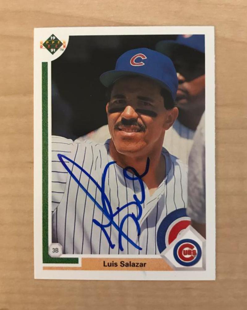 LUIS SALAZAR CHICAGO CUBS SIGNED AUTOGRAPHED 1991 UPPER DECK CARD #311 W/COA