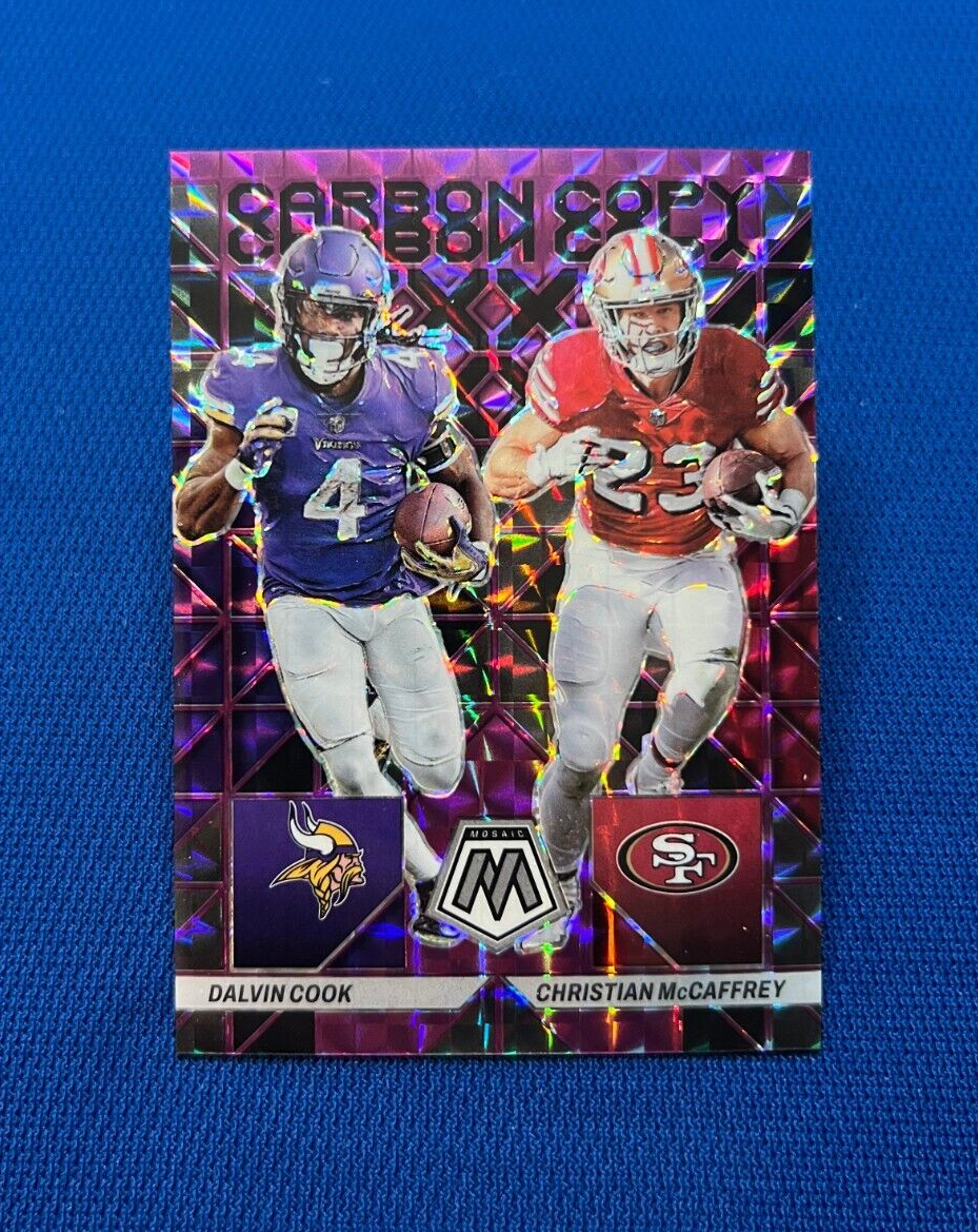 2023 PANINI MOSAIC DALVIN COOK CHRISTIAN MCCAFFREY CARBON COPY PURPLE /49