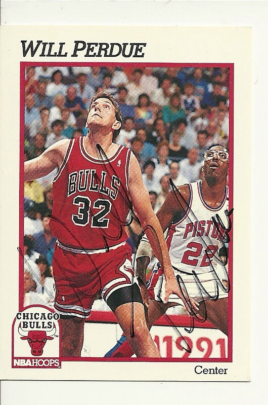 WILL PERDUE CHICAGO BULLS SIGNED AUTOGRAPHED 1991 NBA HOOPS CARD #345 W/COA