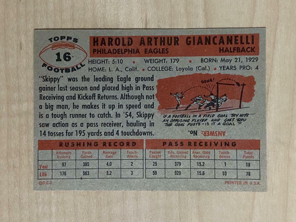 1956 TOPPS HAL GIANCANELLI PHILADELPHIA EAGLES #16 EX-MT