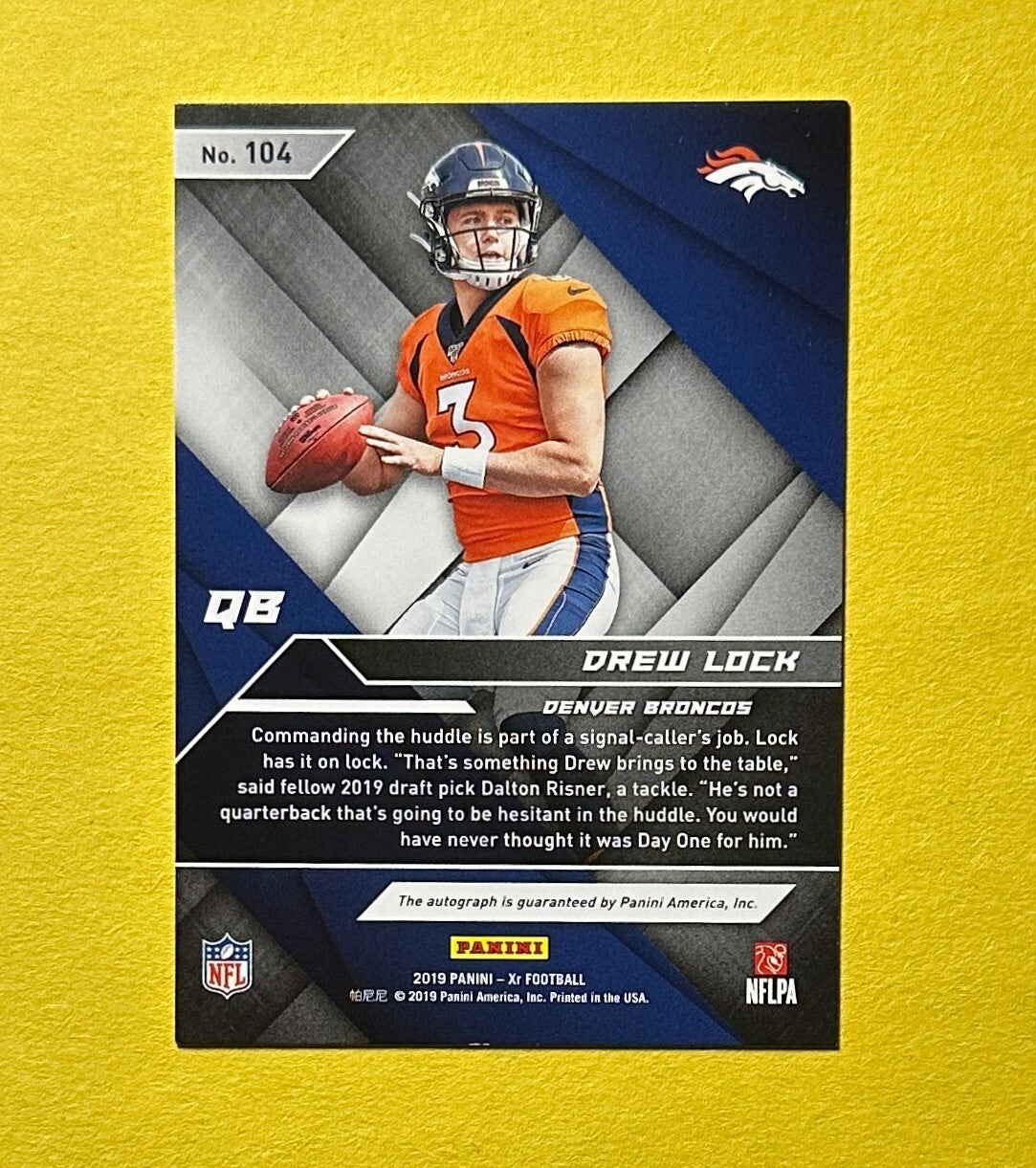 2019 PANINI XR DREW LOCK ROOKIE AUTO SSP /10 #104 BRONCOS