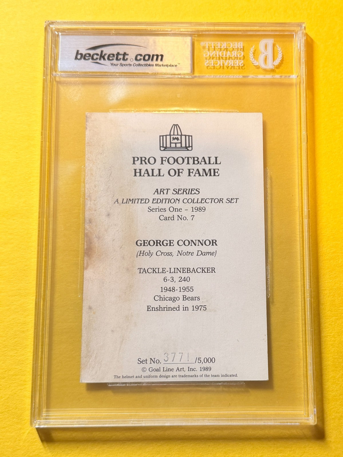 1989 GOAL LINE HOF GEORGE CONNOR #7 SIGNED ART BECKETT AUTHENTIC 10 BEARS
