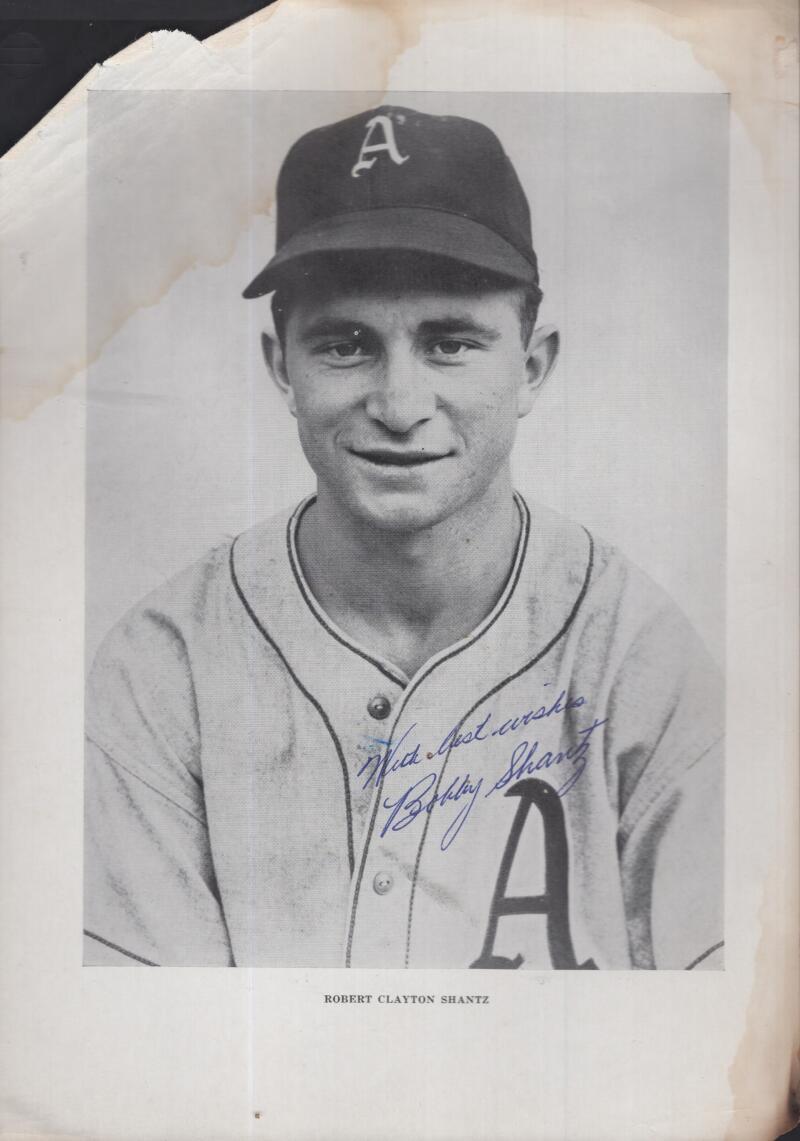 ORIGINAL PHILADELPHIA ATHLETICS SIGNED PHOTO BOBBY SHANTZ RIP ON TOP W/ COA