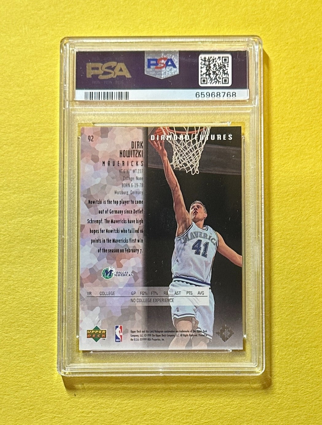 1998 UPPER DECK BLACK DIAMOND DIRK NOWITZKI #92 PSA MINT 9