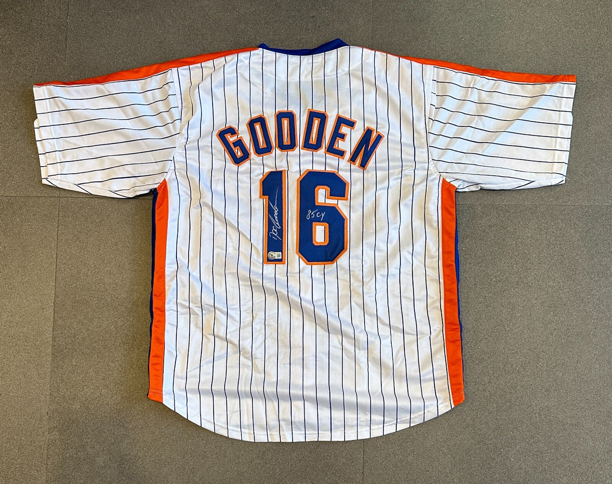 DWIGHT GOODEN METS SIGNED AUTO'D "85 CY" WHITE CUSTOM JERSEY SZ XL BECKETT