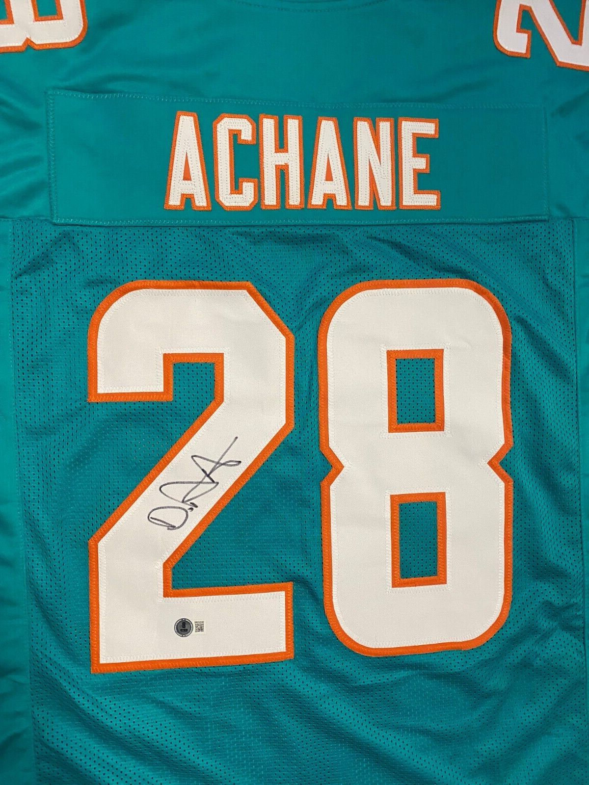 DEVON ACHANE #28 DOLPHINS SIGNED AUTOGRAPH TEAL CUSTOM  JERSEY SZ XL BECKETT