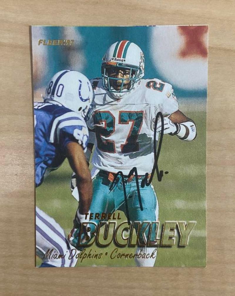 TERRELL BUCKLEY MIAMI DOLPHINS SIGNED AUTOGRAPHED 1997 FLEER CARD #322 W/COA