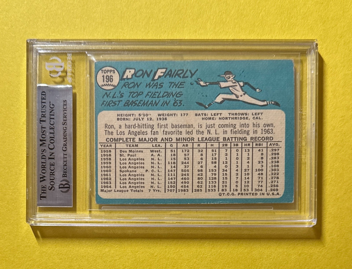 1965 TOPPS RON FAIRLY #196 BECKETT AUTHENTIC SIGNED AUTOGRAPHED CARD DODGERS