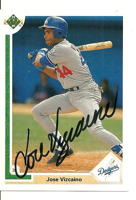 JOSE VIZCAINO LOS ANGELES DODGERS SIGNED AUTO 1991 UPPER DECK CARD #580 W/COA