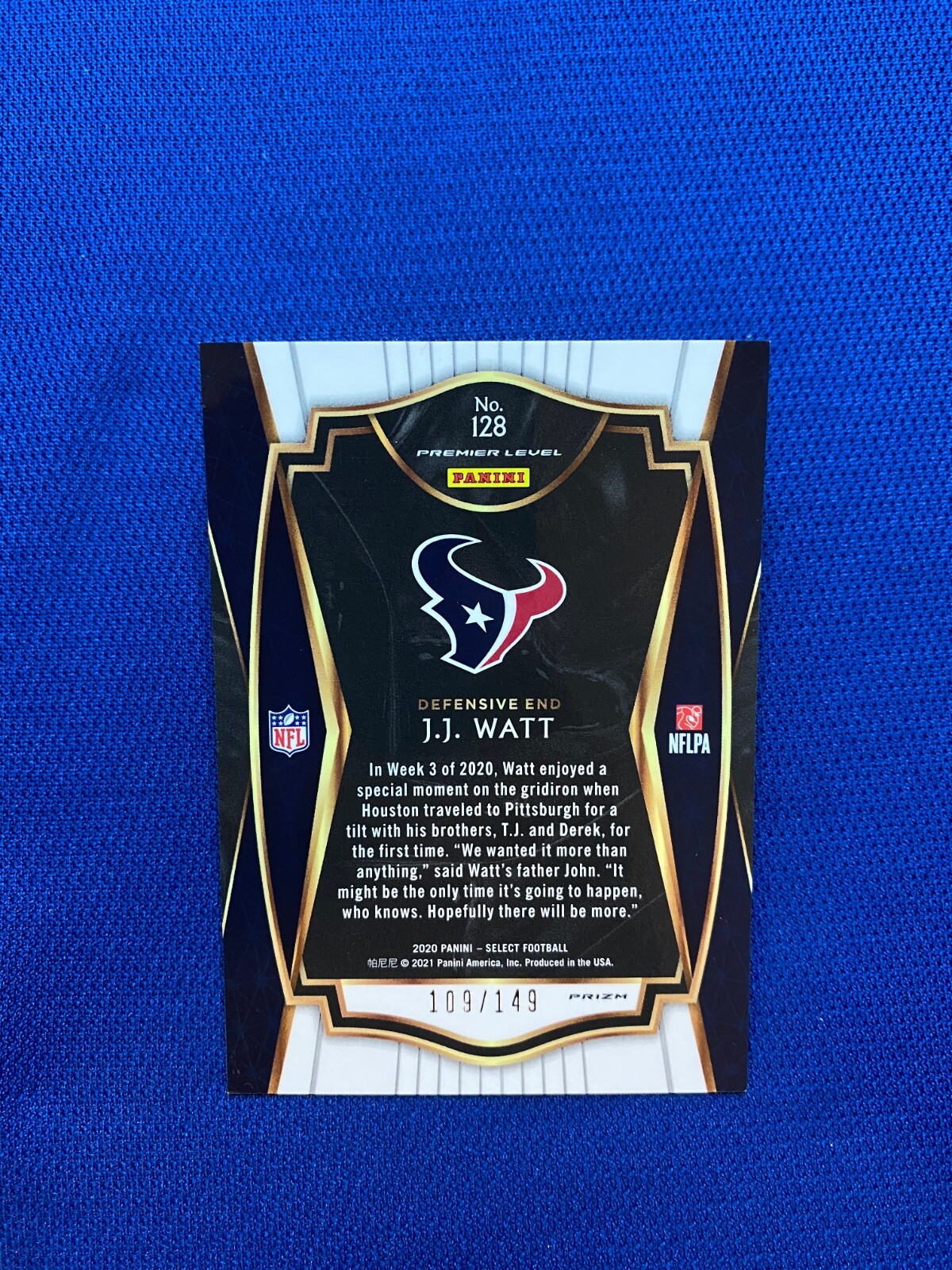 2020 PANINI SELECT J.J. WATT HOUSTON TEXANS PREMIER LEVEL /149