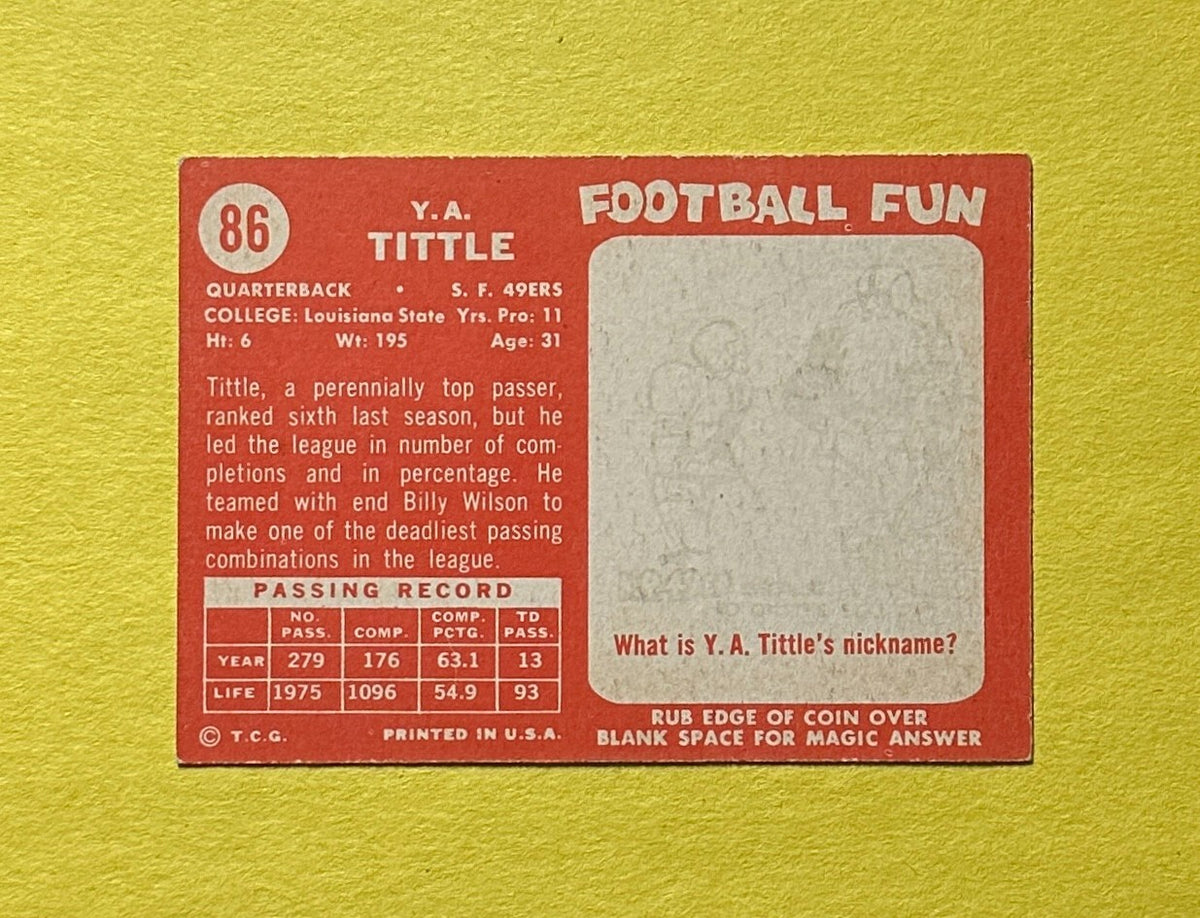 1958 TOPPS Y.A. TITTLE #86 49ERS HOF
