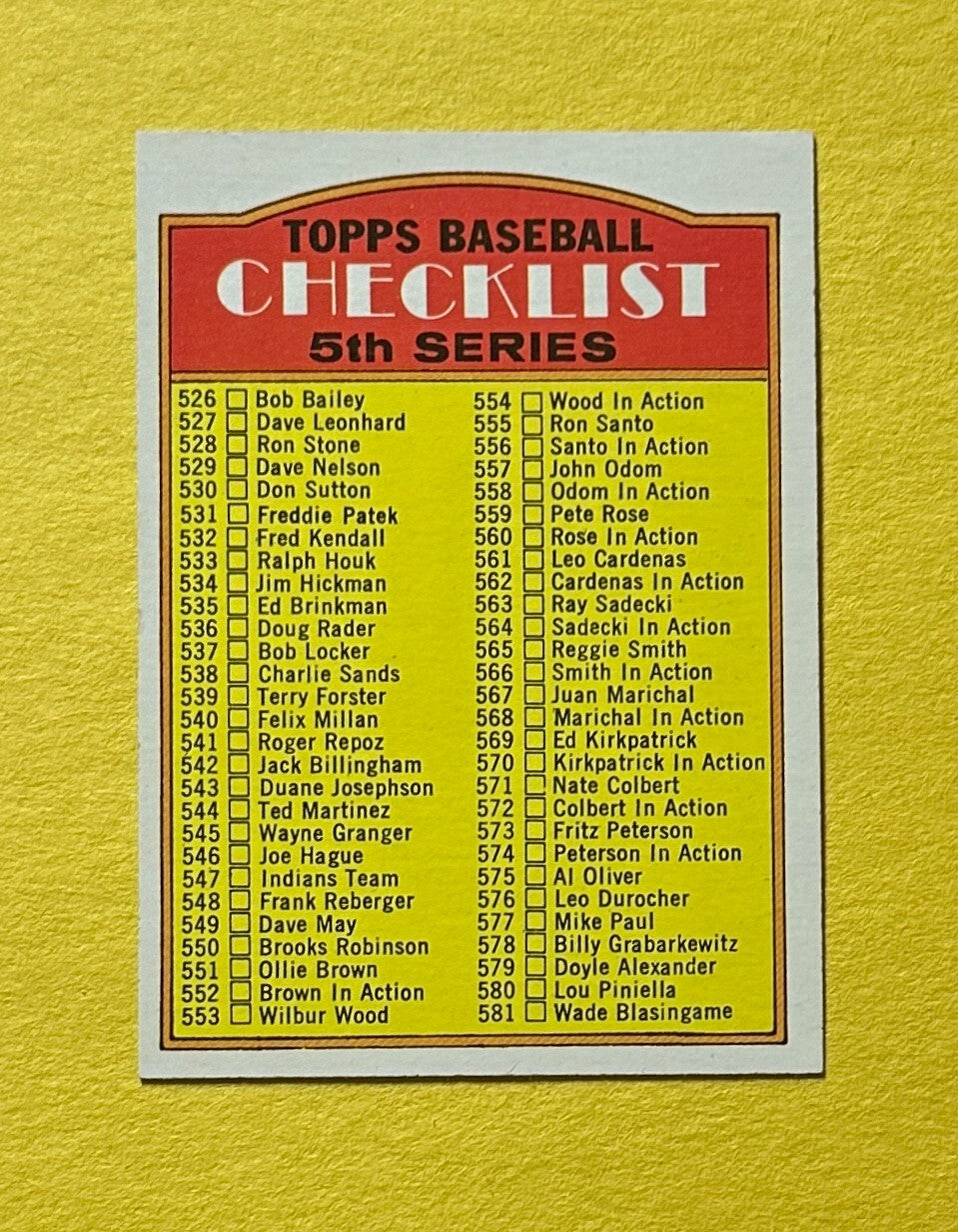 1972 TOPPS CHECKLIST 5TH SERIES #478