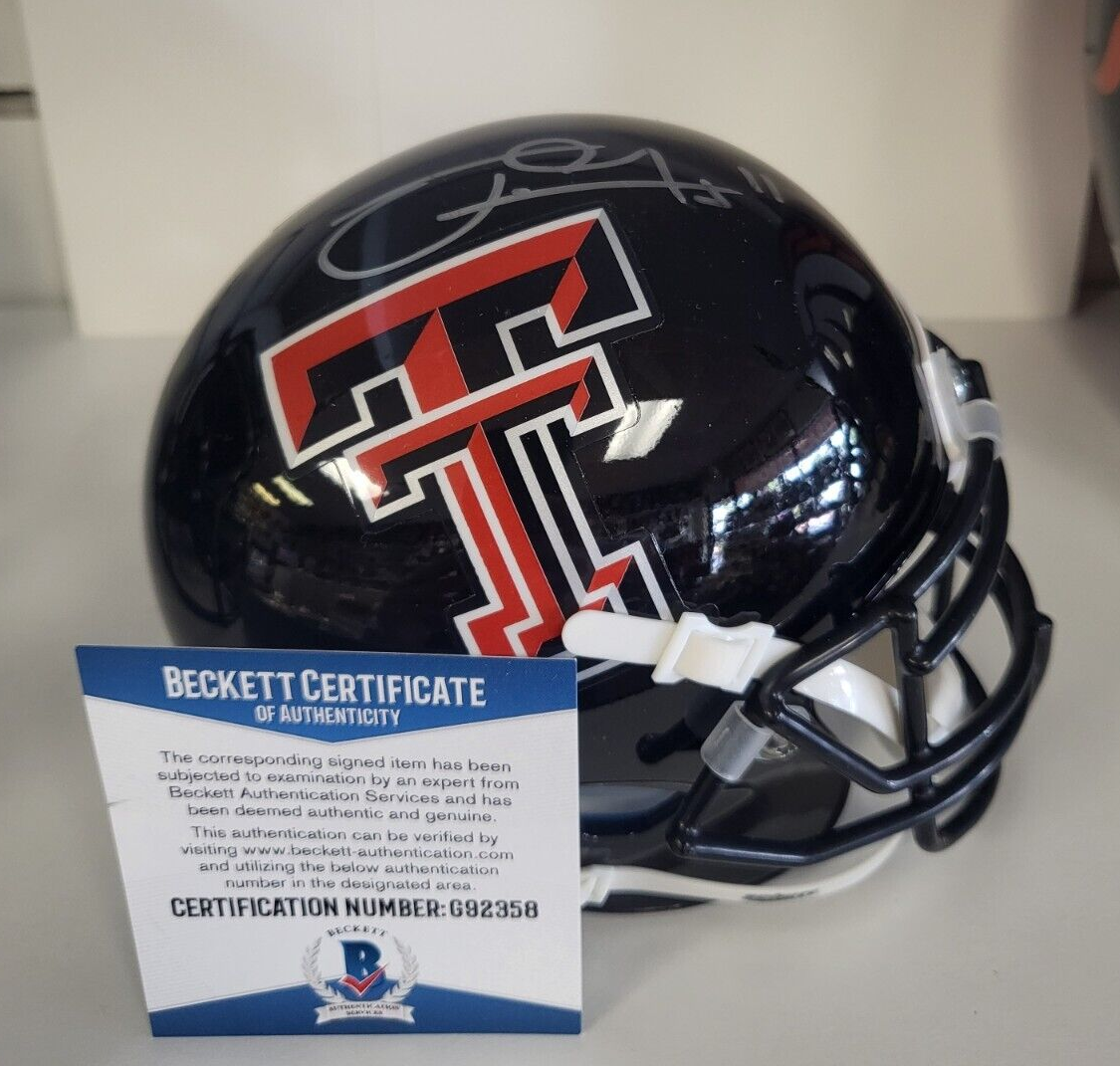 JAKEEM GRANT TEXAS TECH COLLEGE SIGNED AUTOGRAPHED SCHUTT BLACK MINI HELMET W