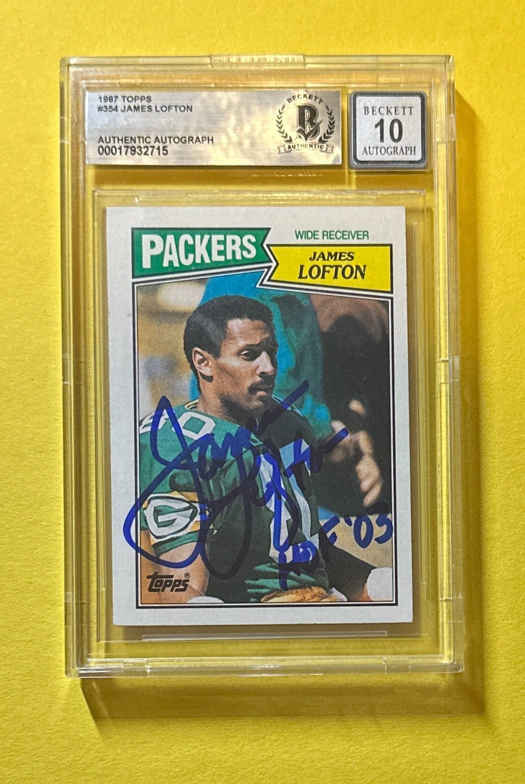 1987 TOPPS JAMES LOFTON #354 BECKETT 10 AUTHENTIC SIGNED AUTO CARD PACKERS