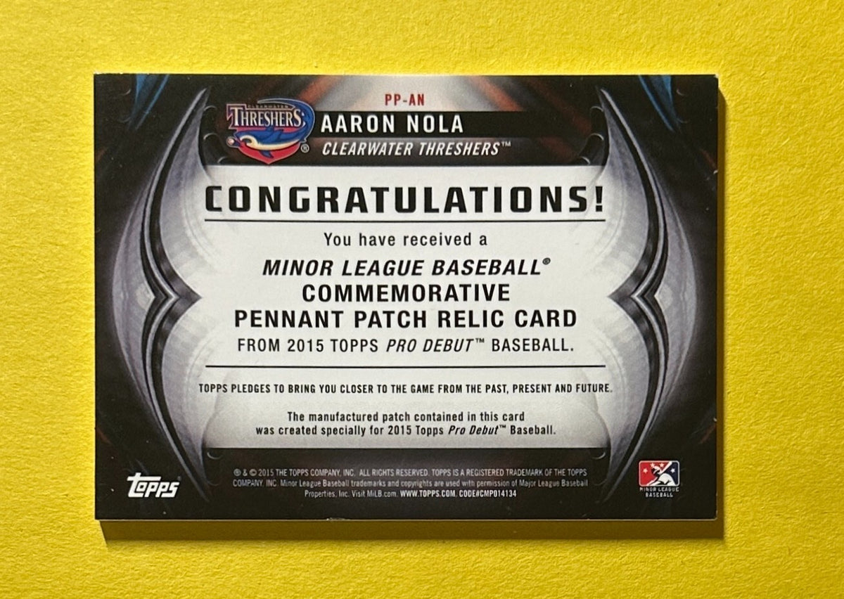 2015 TOPPS PRO DEBUT AARON NOLA PATCH /50 SIGNED AUTOGRAPH COA #PP-AN PHILLIES
