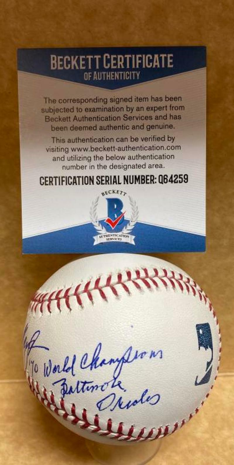 BOBBY FLOYD 70 WORLD CHAMPS ORIOLES SIGNED M.L. BASEBALL BECKETT Q64259
