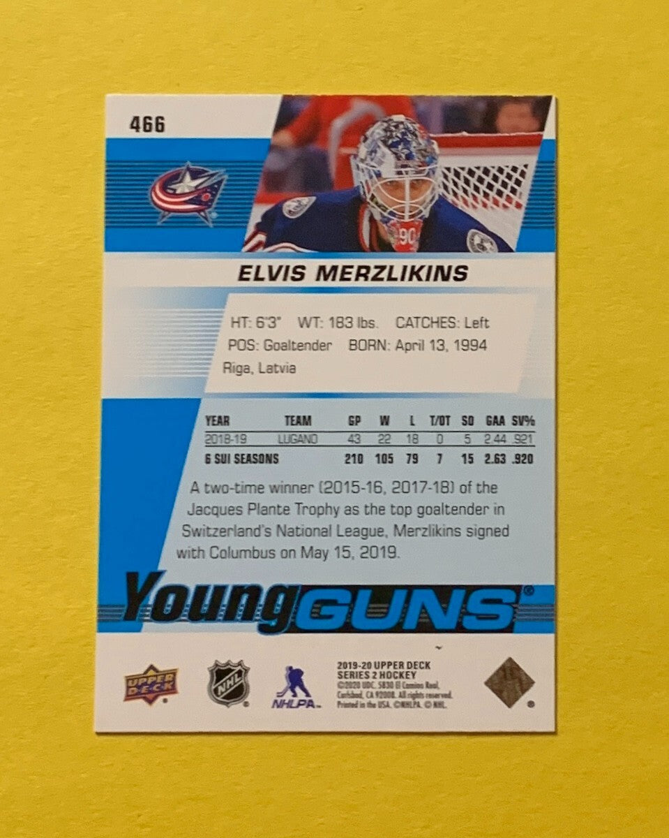 2019-20 UPPER DECK SERIES 2 ELVIS MERZLIKINS YOUNG GUNS #466