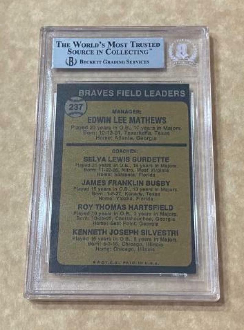 1973 TOPPS EDDIE MATHEWS #237B BRAVES SIGNED CARD BECKETT AUTHENTIC AUTO VINTAGE