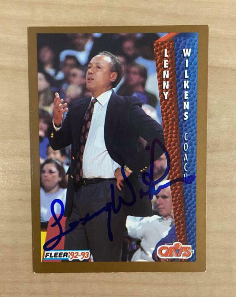 LENNY WILKENS CLEVELAND CAVALIERS SIGNED AUTOGRAPHED 92-93 FLEER CARD #45 W/COA