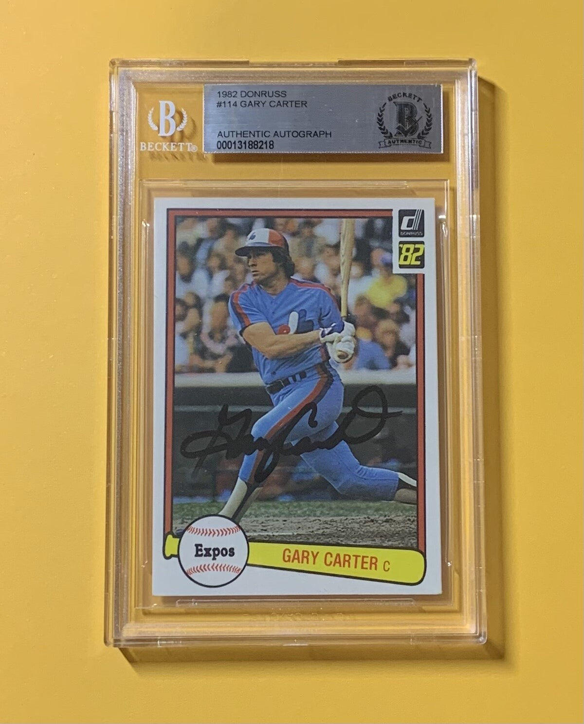1982 DONRUSS GARY CARTER #114 AUTHENTIC AUTO BECKETT CERTIFIED EXPOS HOF 
