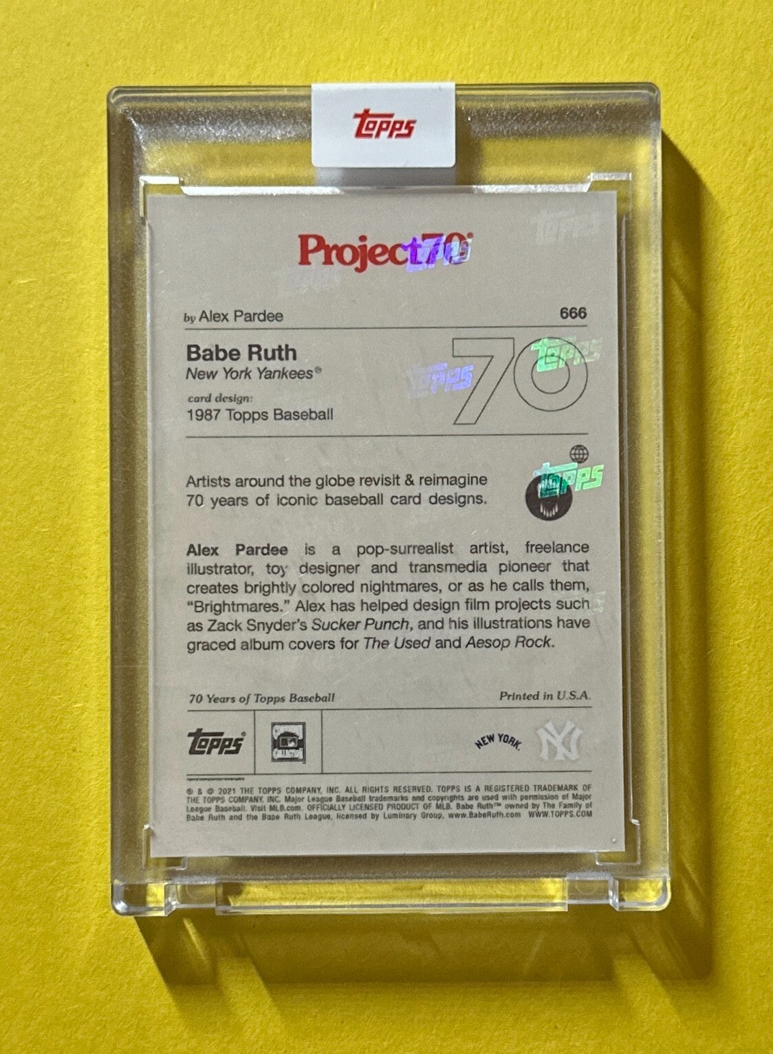 2021 TOPPS PROJECT 70 BABE RUTH THE GOAT #666 ALEX PARDEE YANKEES