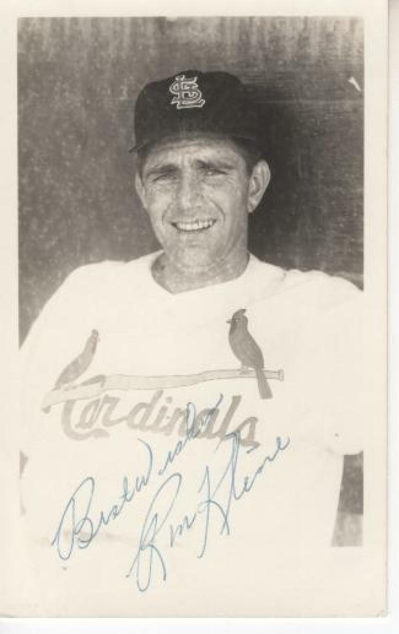 RON KLINE ST. LOUIS CARDINALS SIGNED 4X6 POSTCARD W/ COA