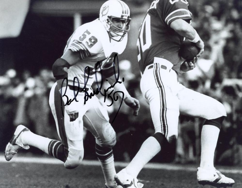 BOB BRUDZINSKI B/W MIAMI DOLPHINS SIGNED AUTOGRAPHED 8X10 PHOTO W/COA