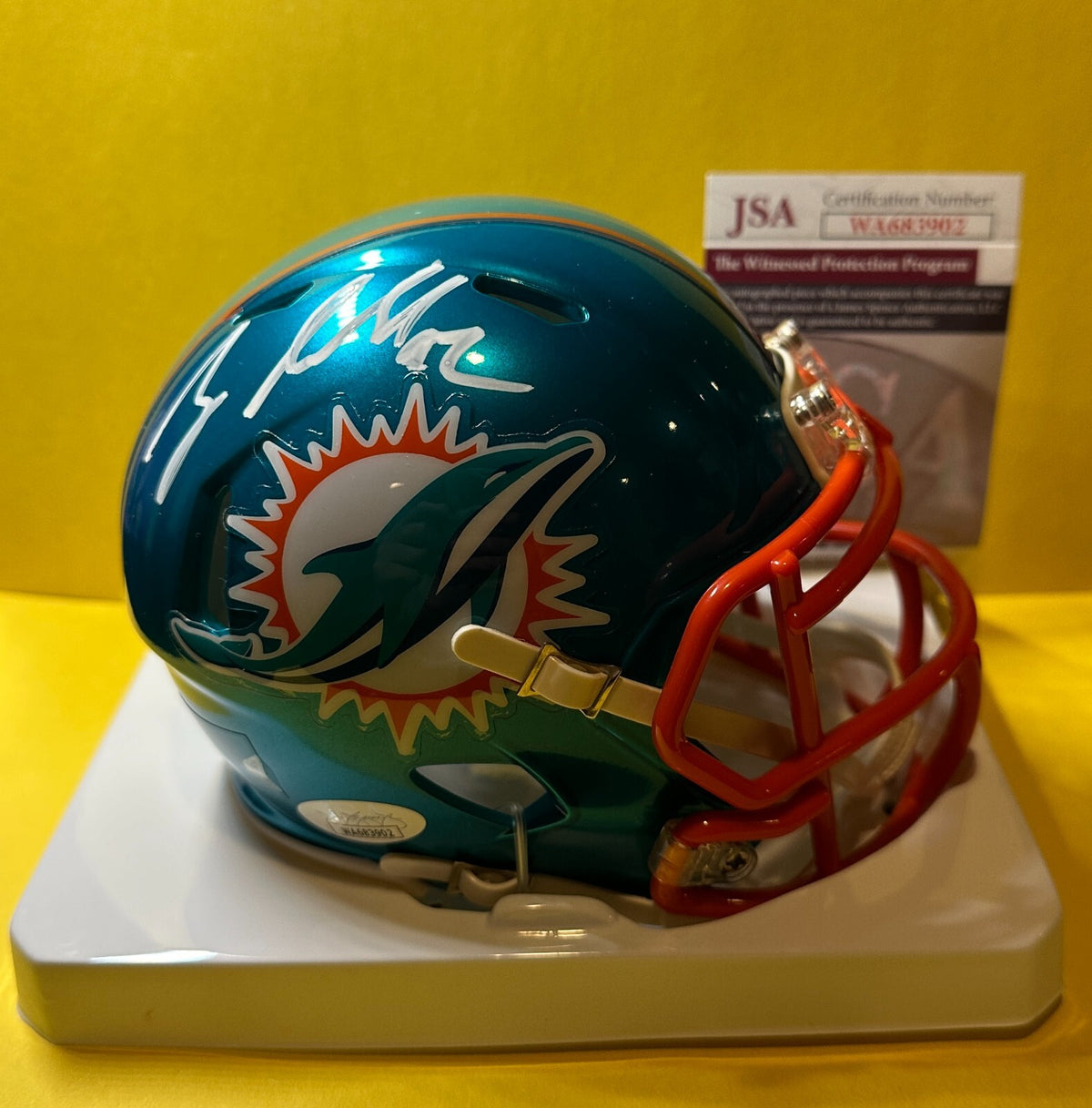 ZACH SIELER MIAMI DOLPHINS SIGNED AUTOGRAPHED AQUA FLASH ALT MINI HELMET JSA