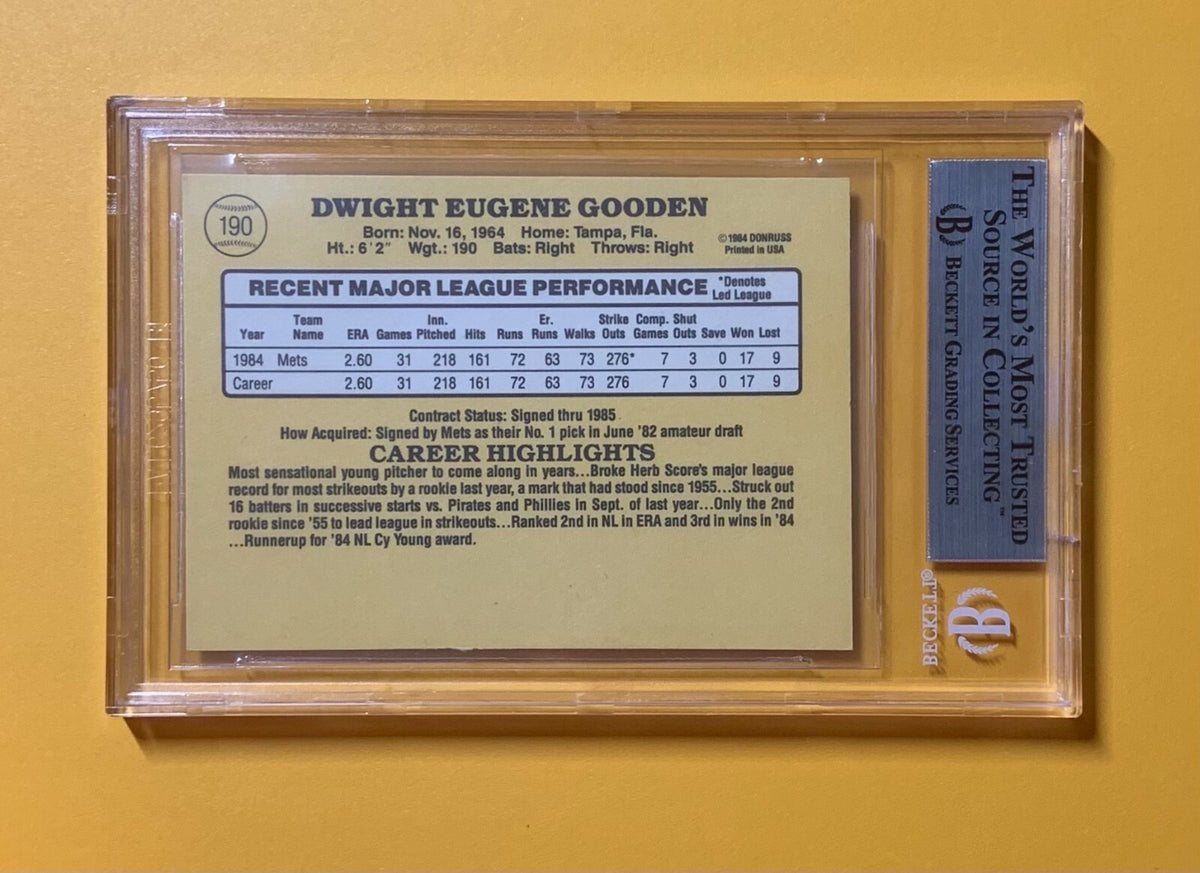 1985 DONRUSS DWIGHT "DOC" GOODEN #190 AUTHENTIC AUTOGRAPH BECKETT CERTIFIED METS