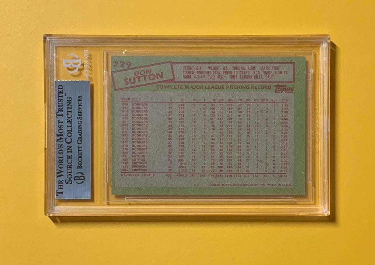 1985 TOPPS DON SUTTON #729 AUTHENTIC AUTO BECKETT CERTIFIED BREWERS HOF