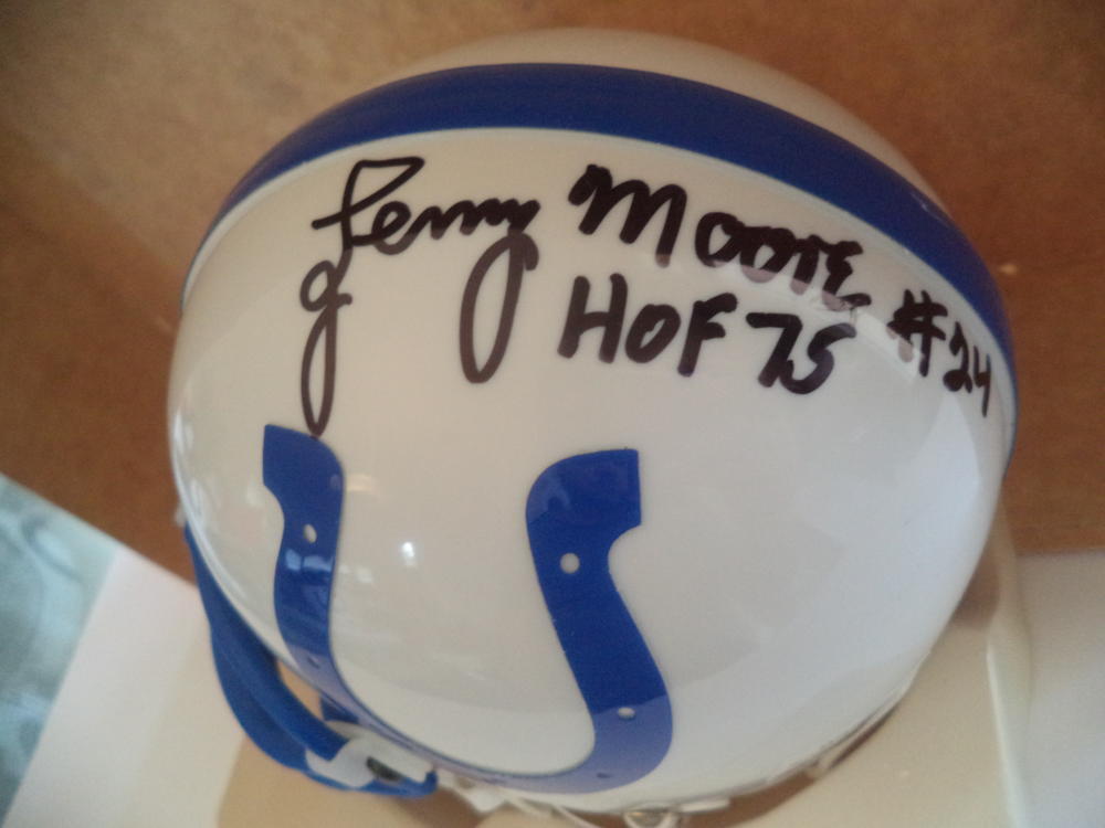 LENNY MOORE #24 BALTIMORE COLTS HOF 75 AUTO SIGNED RIDDELL MINI HELMET COA